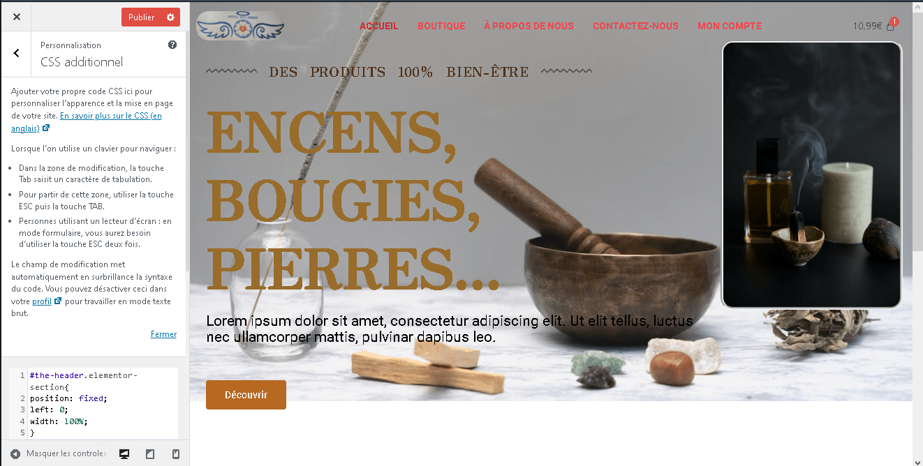 Ajout de CSS additionnel pour rendre le header sticky