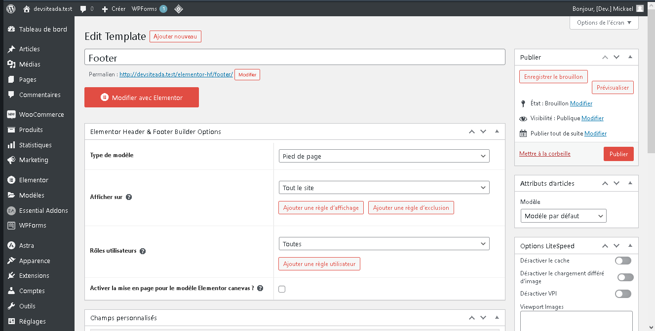 Création d'un modèle Footer