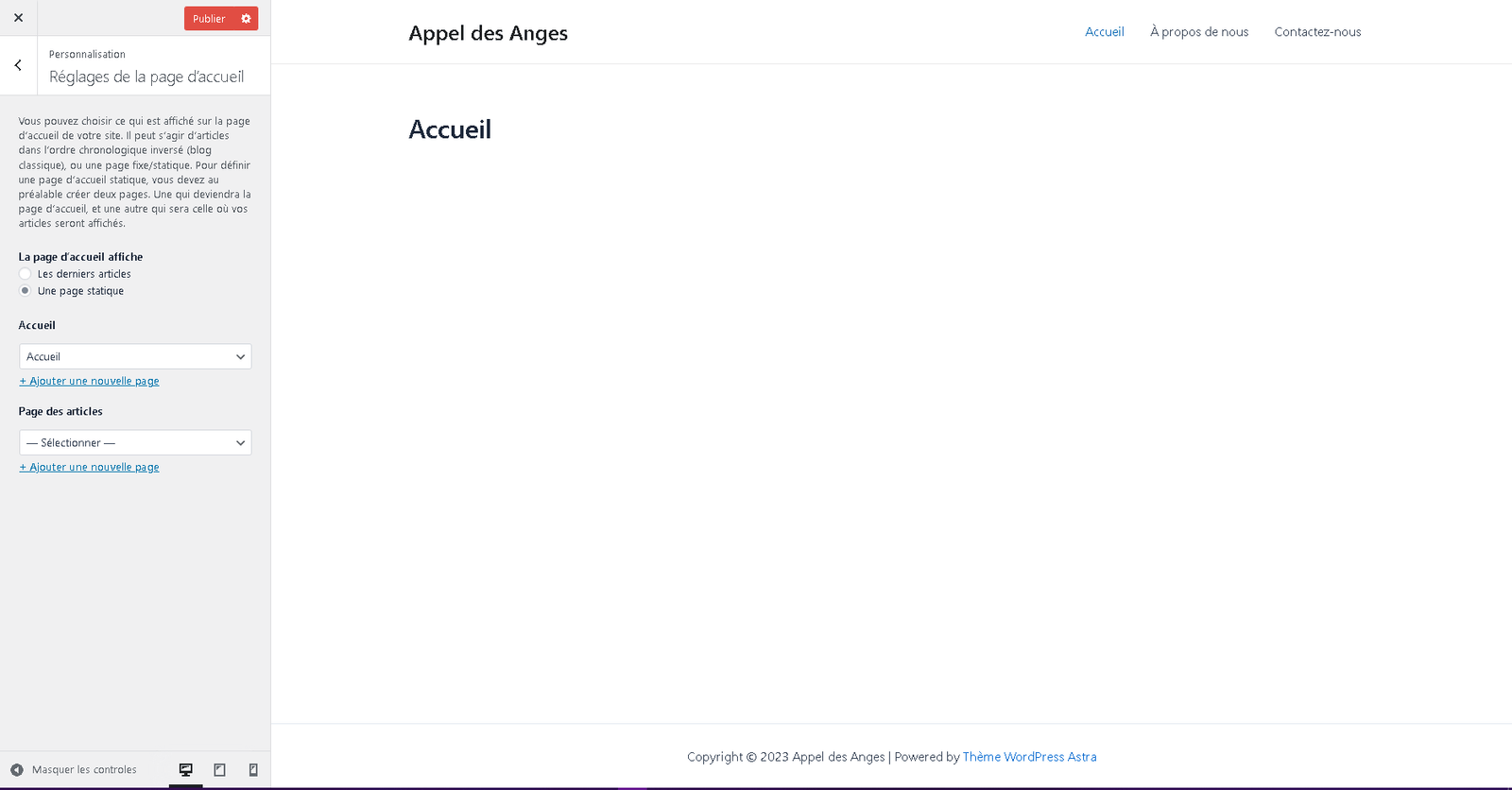 Définition de la page d'accueil par défaut du site