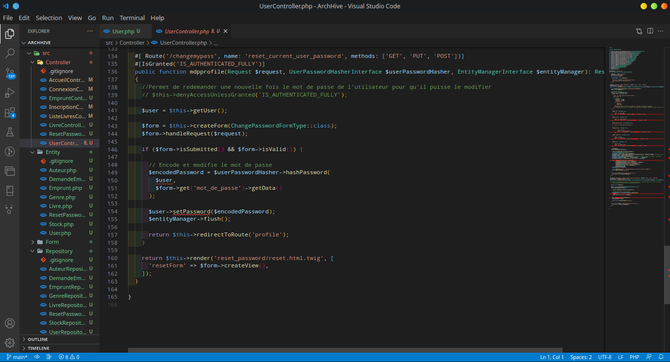 Gestion du changement de mot de passe