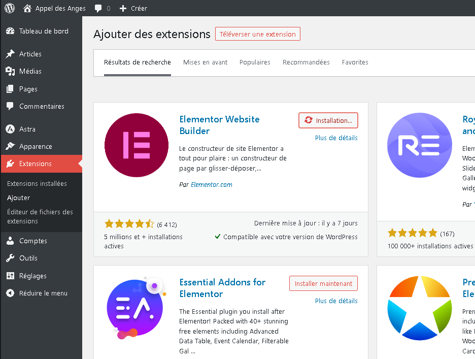 Installation d'Elementor