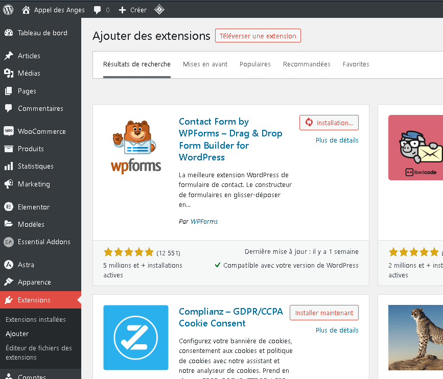 Installation de WPForms