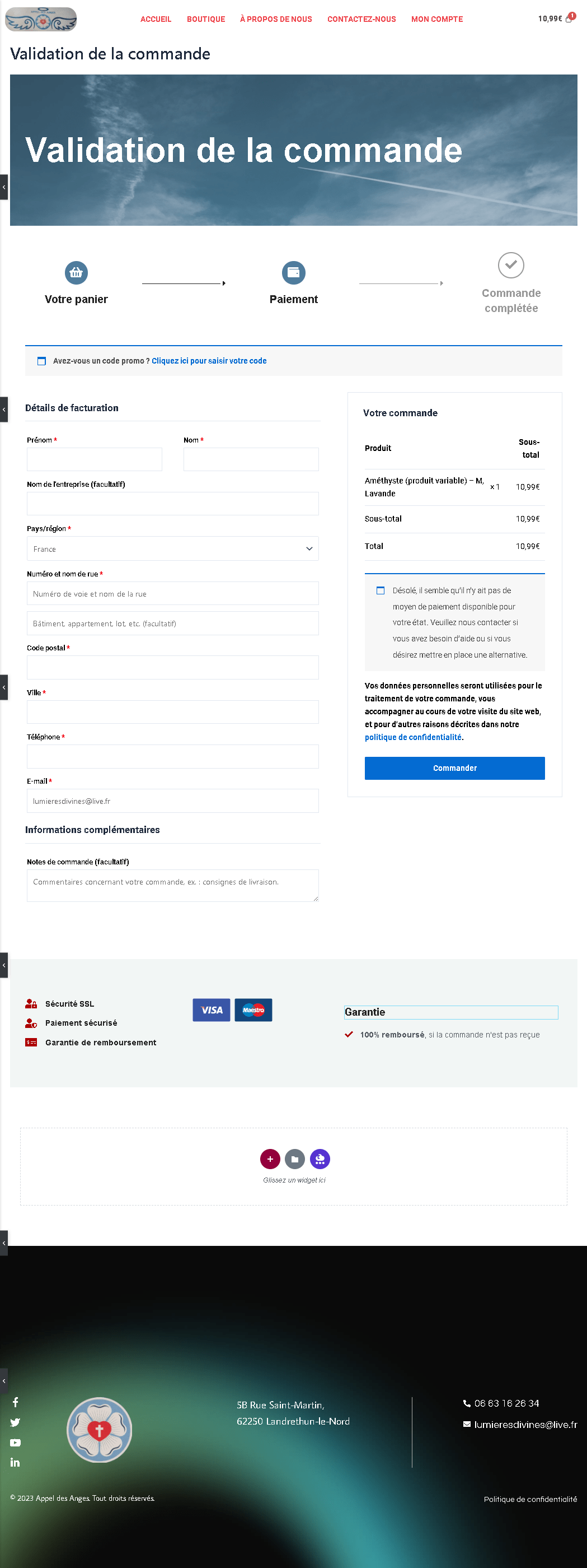 Modifications de la page Paiement